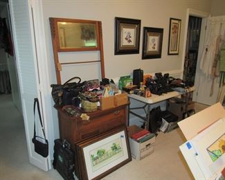 another wash stand, more prints, antique cameras, misc.
