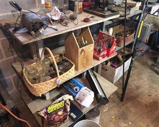 old bottles, coke bottles, old churn motor, old pieces of magic lantern