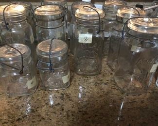 old bail top canning jars, Atlas and Lucky clover