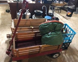 home made wagons, milk can, misc.