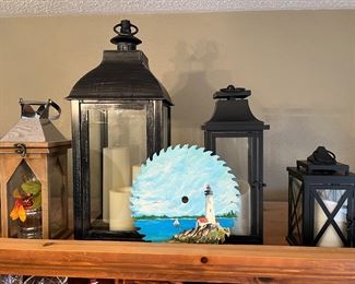 Lighthouse and coastal decor, including decorative lanterns