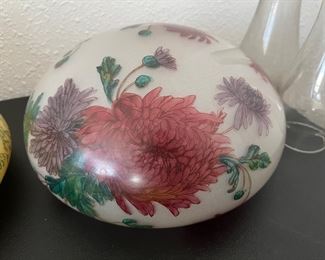 Hand painted antique lamp shade with vibrant colorful flowers