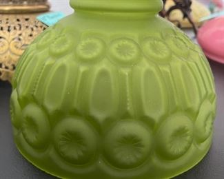 Antique green semi transparent glass with beautiful starburst design