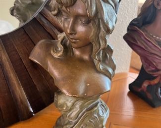 Gorgeous Art Nouveau bust sculpture stature of a woman, named Fanchon (a French name, meaning Free or Freedom), attributed to C. Hennecke Co. Numbered and copyright plate. 