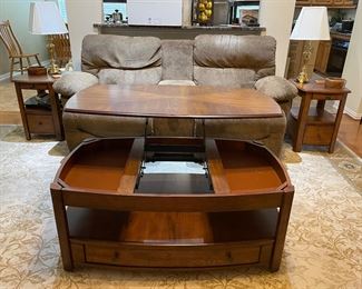 Recliner Love Seat, Solid Wood Lift top coffee table 