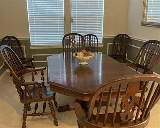 Ethan Allen Royal Charter Oak Octagonal Dining Table with 8 chairs and 2 leaves 