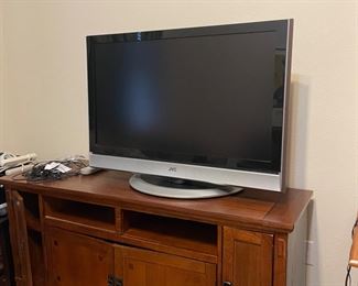 Crossland TV Console with bronze tone hardware, 3 cabinets