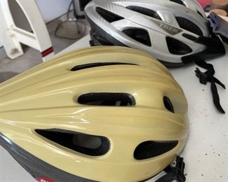Several Bicycle safety helmets