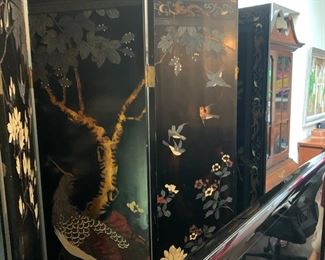 Hand-painted and inlaid oriental screen