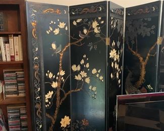 Hand-painted and inlaid oriental screen