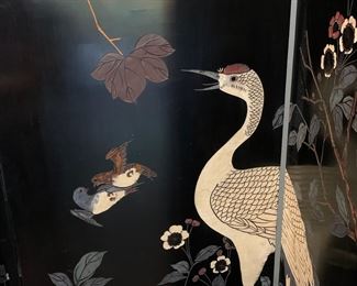 Hand-painted and inlaid oriental screen