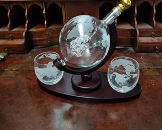 Globe decanter with ship in the bottle (see next picture)