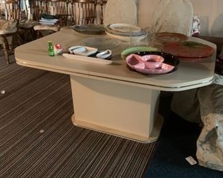 Vintage dining room table, serving platters