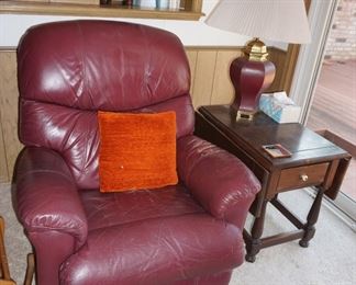 Recliner, lamp, table