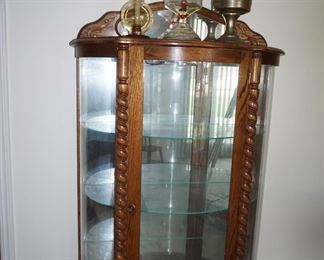 curio cabinet, oil lamps