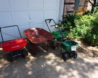 spreaders, wheel barrows