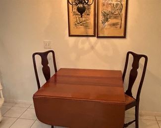 Vintage drop leaf table brass on feet