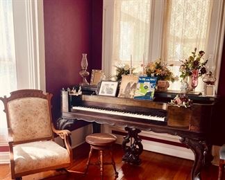 Very Rare Wheelock Victorian Square Grand Piano from late 1800’s. Brazilian Rosewood Rococo Style Cabinet Model #7826