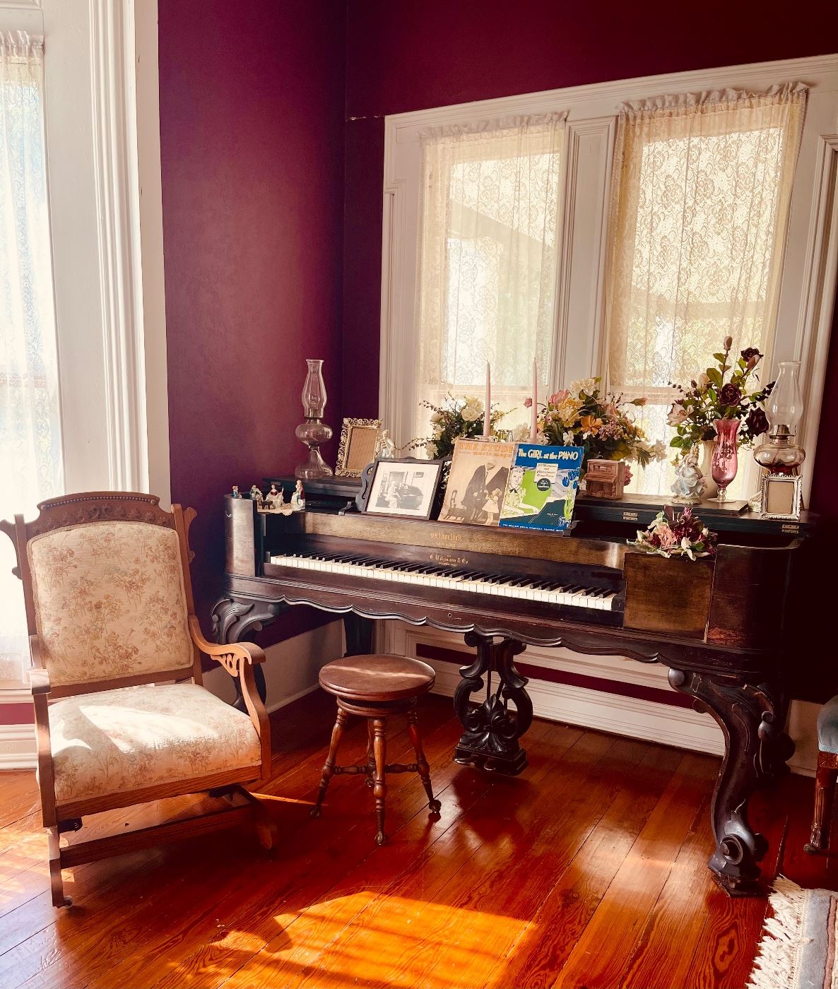 Very Rare Wheelock Victorian Square Grand Piano from late 1800’s. Brazilian Rosewood Rococo Style Cabinet Model #7826