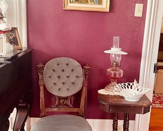 19th Century Victorian Parlor Chair, WWI “A Woman’s Sacrifice” Picture