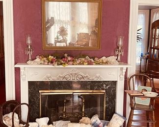 Antique Crystal Lamps, Lots of Vintage Linens! Antique Wicker Doll Carriage 