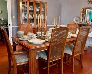 MCM Bassett Dining Room Table & Chairs-Has beveled mirror inserts, but one needs replacing, Heavy Brass Candelabras
