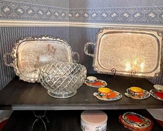 Vintage Silverplate Serving Trays, Vintage Punch Bowl