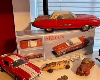 Vintage Sun Rubber Co Red Sedan & Racecar 1930-40, Vintage Friction Car