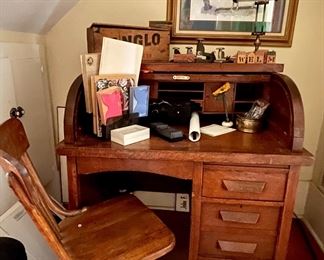 Antique Roll Top Desk, Antique Wood Desk Chair