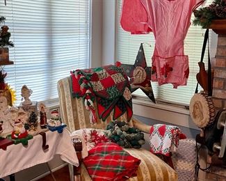 Vintage Christmas Aprons, Vintage Upholstered Rocker