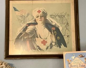 WW1 American Art Cross Flag Nurse -Artist Harrison Fisher