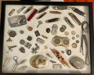 Vintage Western Bolo Ties, Belt Buckles, Silver Coins, Vintage Knives