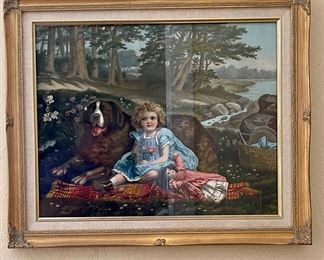 Vintage St. Bernard/Little Girl “Wide Awake” Print