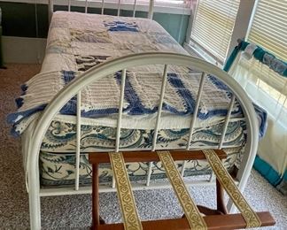 Antique Twin Metal Bed, Vintage Luggage Stand