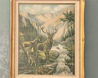 Vintage Framed Deer Lithograph
