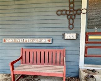 Outdoor Bench, Horseshoe Cross, Cast Iron Duck Boot Scraper