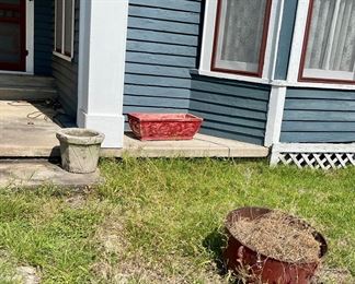 Antique Cast iron Cauldrons, Cement Planters