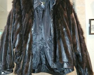 Leather and fur retro coat