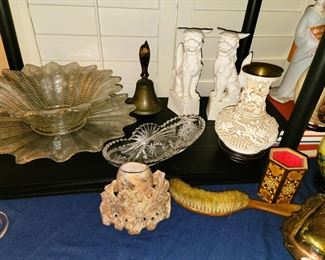 Foo Dog set, carved soapstone, bowl set, Scrimshaw