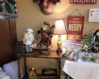 Santas and signs. Small side table