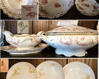 Limoges pink and white china and serving pieces