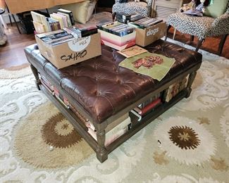 Square, tufted, leather coffee table