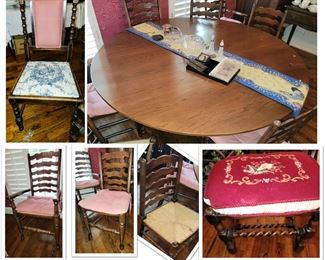 72" wood dining table with ladder back chairs