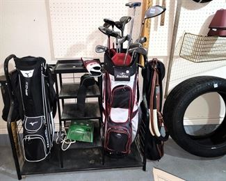 Golf clubs, organizer and bags