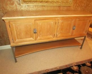 Item 5: Lexington Furniture (Made in USA) blondewood, painted metal, and travertine top sideboard. 6’ long x 20” deep x 39” tall. PRICE: $750.00