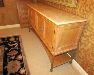 Item 5: Lexington Furniture (Made in USA) blondewood, painted metal, and travertine top sideboard. 6’ long x 20” deep x 39” tall. PRICE: $750.00