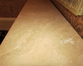 Item 5: Lexington Furniture (Made in USA) blondewood, painted metal, and travertine top sideboard. 6’ long x 20” deep x 39” tall. PRICE: $750.00