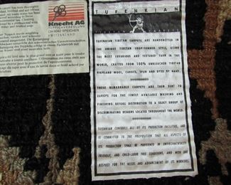 Item 7: Tufenkian hand knotted wool Tibetan carpet. 10’ 4” long (including fringe) x 8’ wide. PRICE: $1,200.00