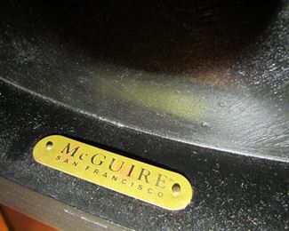 Item 19: McGuire of San Francisco contemporary and wooden glass top cocktail table. (Glass is .75” thick). 48.5” long x 31.5” wide x 15.25” tall. PRICE: $450.00