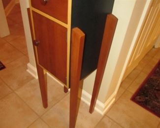 Item 21: Ethan Allen Wheat Forest Cranberry Storkie Cabinet with drawer. Wear to finish on top. 42” tall x 16” wide x 12” deep. PRICE: $195.00